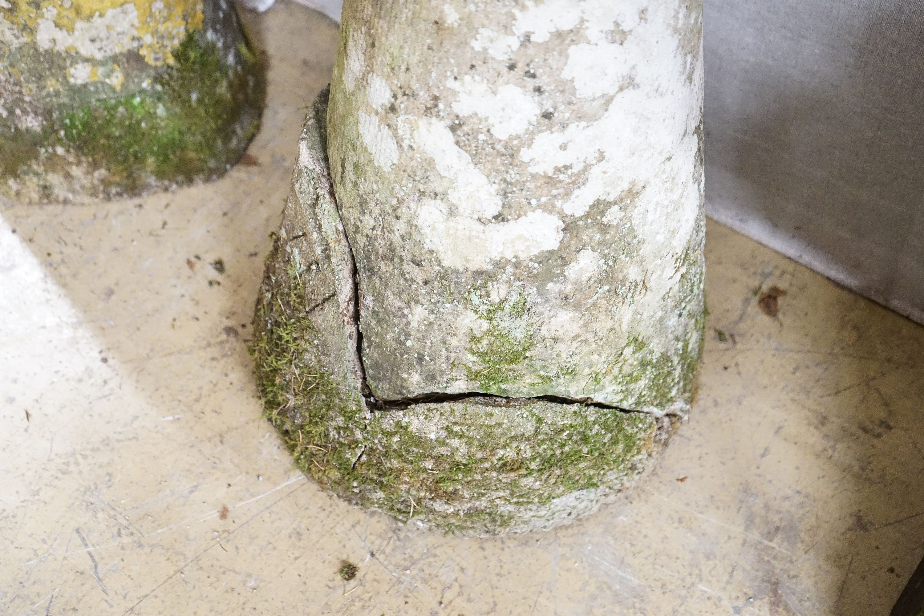 Four weathered staddle stones, largest width 44cm, height 74cm